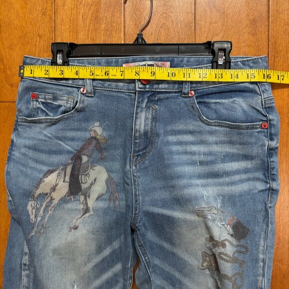 Jucy Judy Women Jeans Sz 28 Distressed Graphic Cowgirl Horses Equestrian Country - Picture 11 of 16